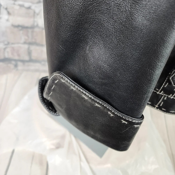 Danier Black Leather Jacket Moto Style Buckle Flap Pockets XL Super Soft - Picture 10 of 14